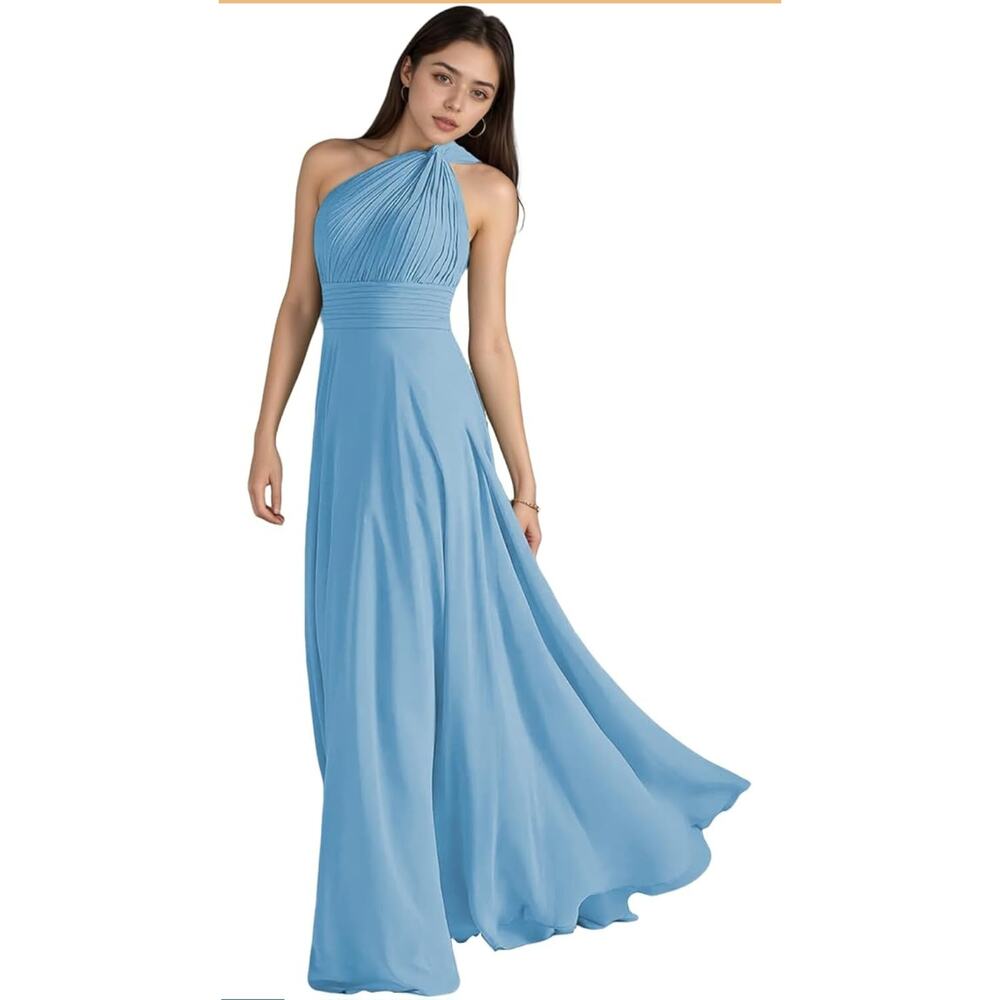 Athenian One Shoulder Pleated formal dress Blue size 16 Wedding Bridesmaid Prom